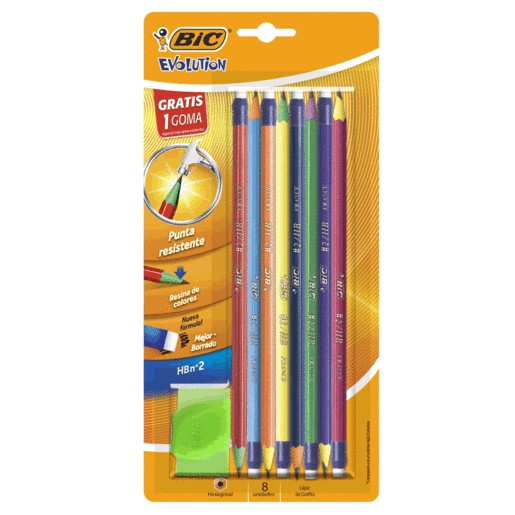 LAPIZ EVOLUTION EXTRA FUN 8 PIEZAS MAS 1 GOMA NEON