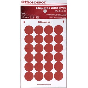 ETIQUETAS CIRCULARES OFFICE DEPOT ROJAS CON 480 PZ