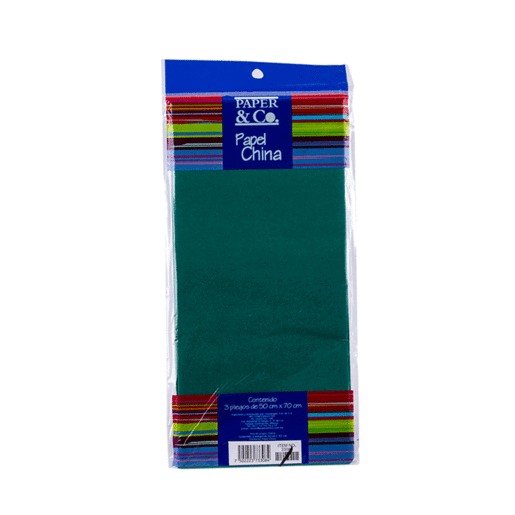 PAPEL DE CHINA VERDE CON 3 PLIEGOS PAPER & CO