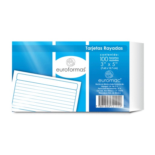 TARJETA INDICE EUROFORMAS 3X5 RAYADA CON 100 PZ