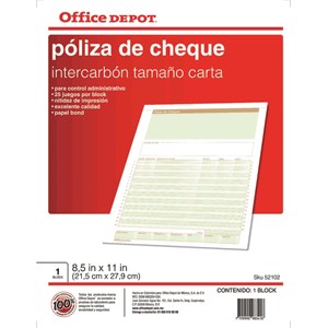 POLIZA CHEQUES OFFICE DEPOT CARTA CON 25 PIEZAS