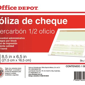 POLIZA CHEQUE 1/2 OFICIO OFFICE DEPOT CON 25 PIEZA