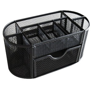 ORGANIZADOR OVALADO CON CAJON METAL MESH NEGRO