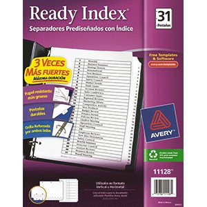 SEPARADORES INDICE AVERY 31 DIV BCO Y NGRO