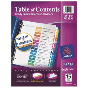 SEPARADORES INDICE AVERY LASER/INK COLOR 5 DIVISIO