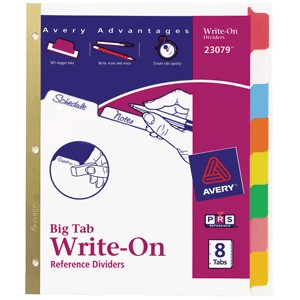 SEPARADORES INDICE AVERY 8 DIV BORRABLES COLORES