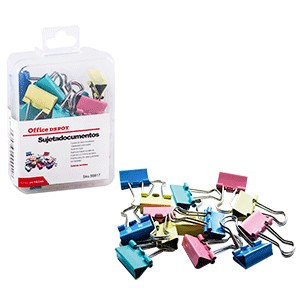 SUJETA DOCUMENTOS 15MM COLORES SURTIDOS CAJA 24PZ
