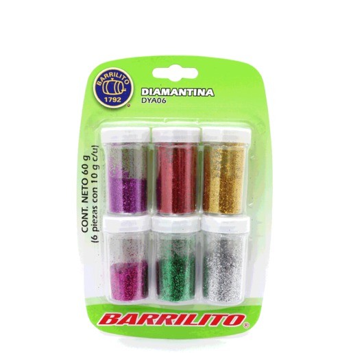 DIAMANTINA COLORES SURTIDOS 10GR CON 6 PIEZAS