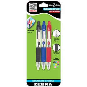 PLUMA RETRACTIL MINI Z-GRIP ZEBRA SURT CON 3 PIEZA